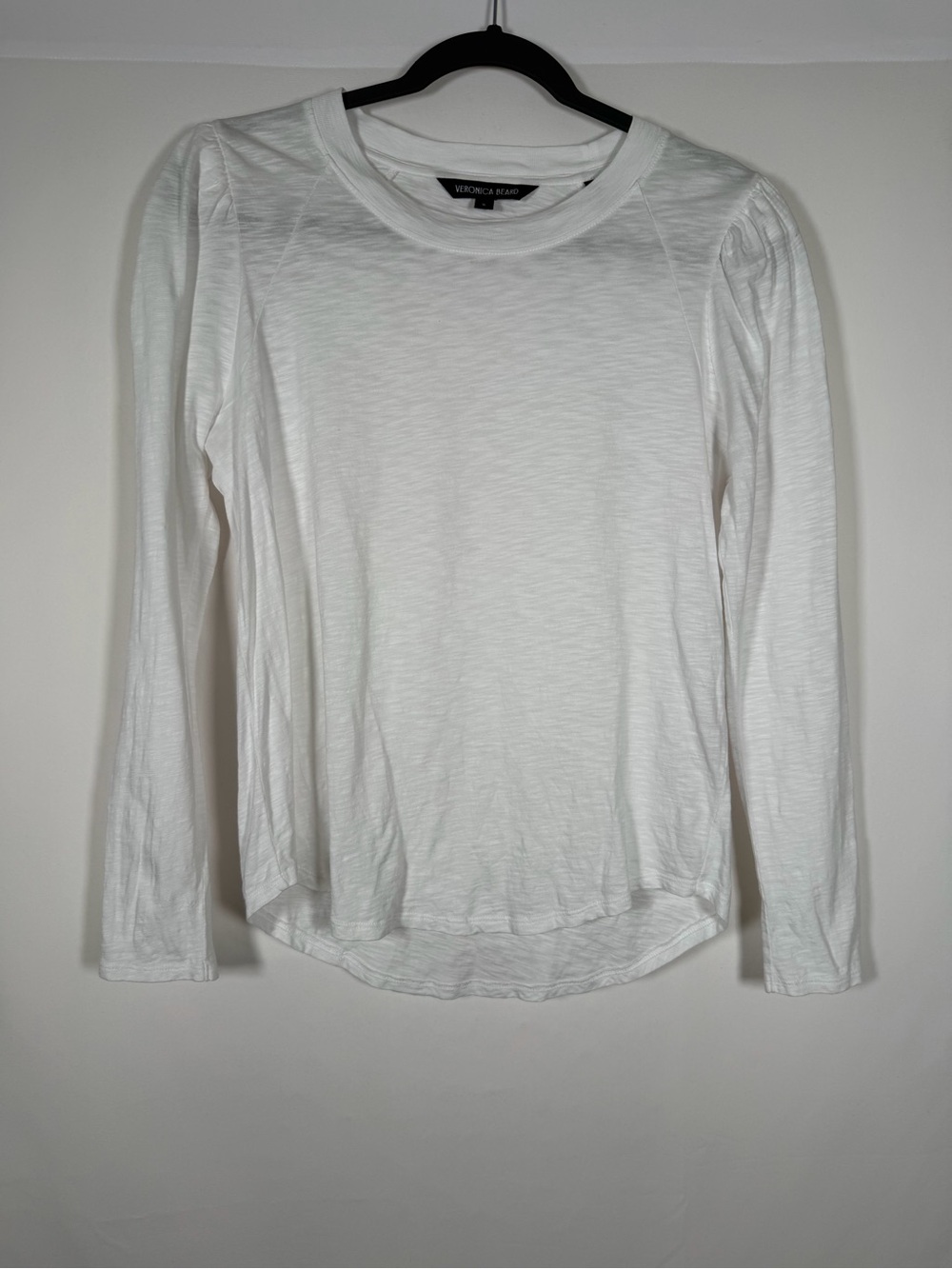 Veronica Beard White Cotton Mason Baseball T-Shirt Long Sleeve, Elevated Basic